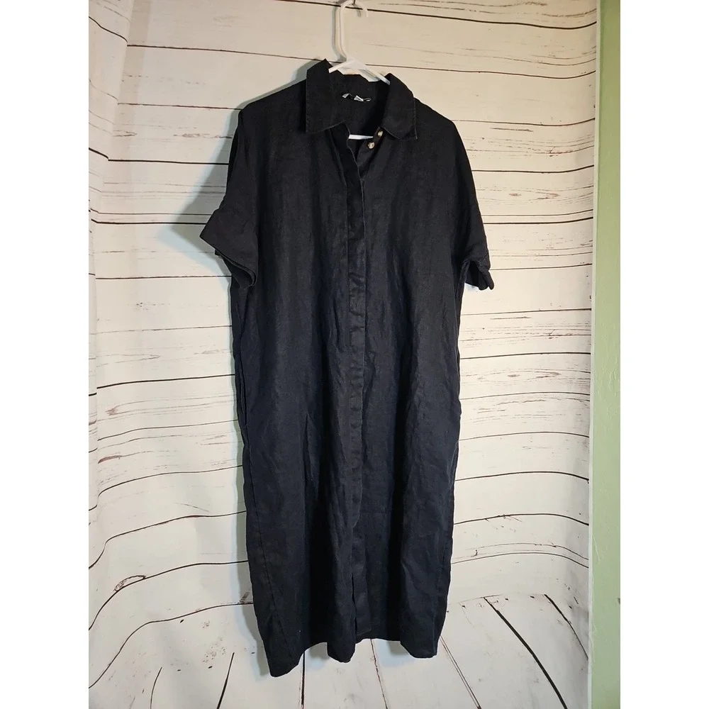 COS Linen Midi Shirt Dress Women's Black Boho Lagenlook EU XS - Picture 1 of 12